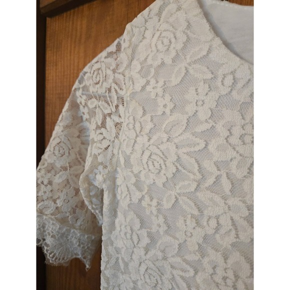 Girls White Floral Lace A-Line Special Occasion Dress Size 130 3/4 Sleeve - 7/8 - Picture 2 of 7